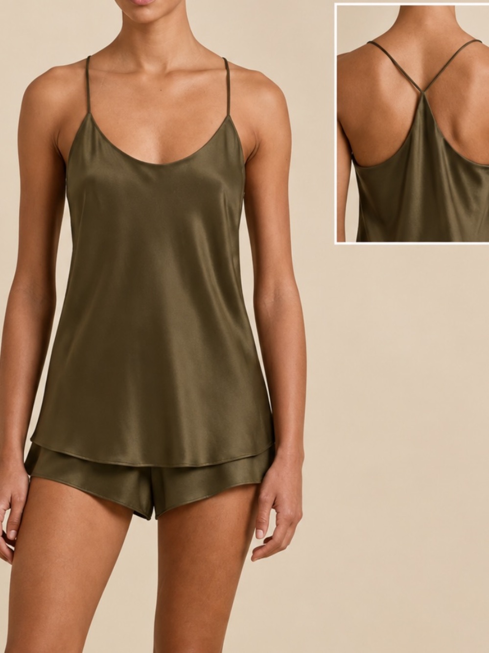 OLIVIA VON HALLE Bella Nori Moss Green Camisole Silk Satin 2 TOP ONLY